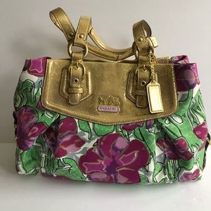 COACH Gold and floral print satchel